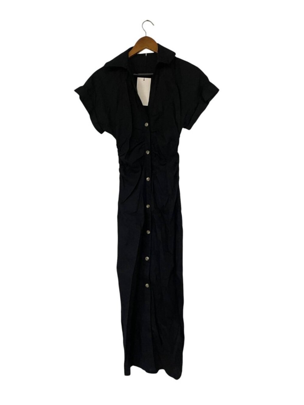 Zara Womens Midi Dress Black button down XS Linen Blend 2782/723 NWT